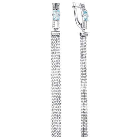 Серьги из серебра с голубым топазом и фианитами