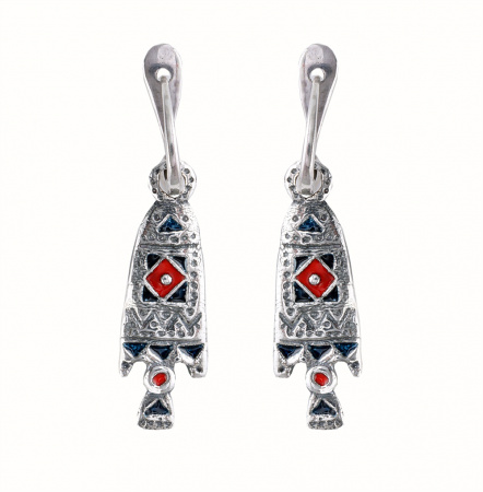 Серебряные серьги «Прялица» с эмалью