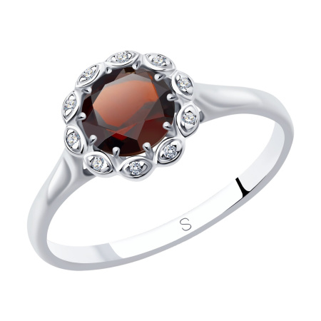 Серебряное кольцо с гранатом и фианитами