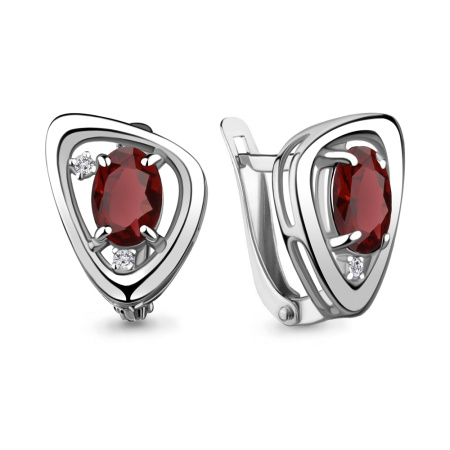 Серебряные серьги с гранатом и фианитами