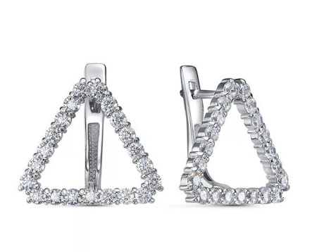 Серебряные серьги с фианитами «Треугольник»