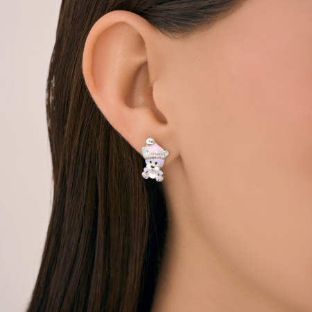 Серьги из серебра с эмалью «Мишка»