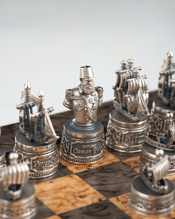 Шахматы из серебра «Синопское сражение»