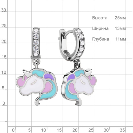 Детские серебряные серьги с эмалью «Единорог»