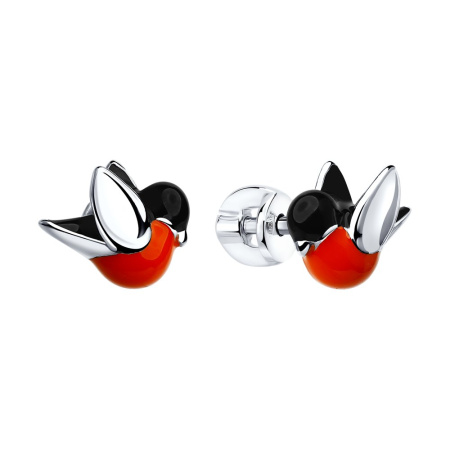 Серьги-пусеты «Снегири» из серебра