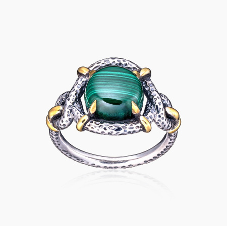 Серебряное кольцо «Ламинария» с малахитом