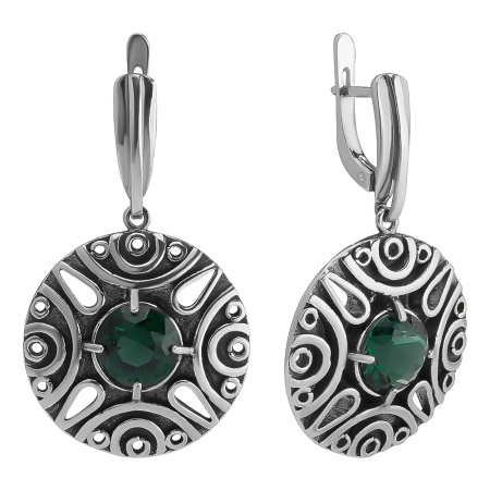 Серьги из серебра 925 с зеленым празиолитом Шаман