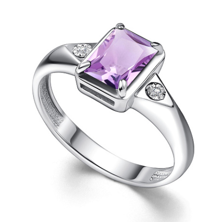 Серебряное кольцо с аметистом и бриллиантом