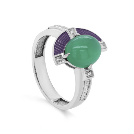 Серебряное кольцо с зеленым ониксом и эмалью