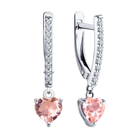 Серьги из серебра с ситаллами и фианитами «Сердце»