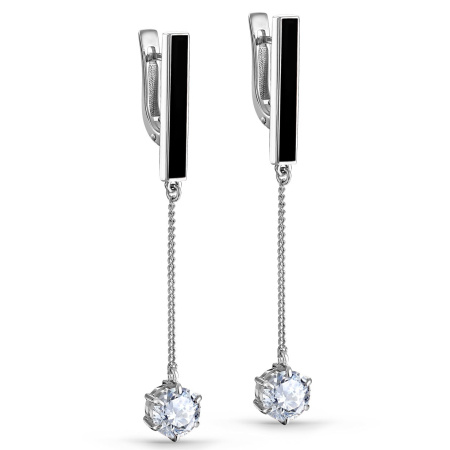 Серьги из серебра с эмалью и фианитами «Точка-тире»