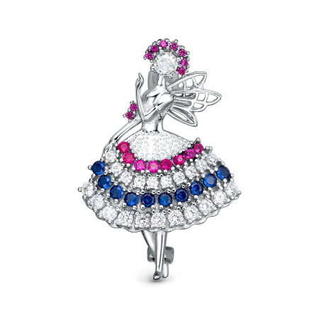 Серебряная брошь с фианитами «Фея»