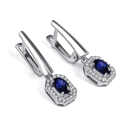 Серьги из серебра с сапфиром и фианитами