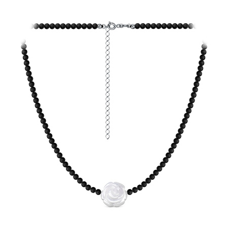 Колье из серебра «Роза» со шпинелью и перламутром