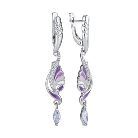 Серьги из серебра с эмалью и фианитами