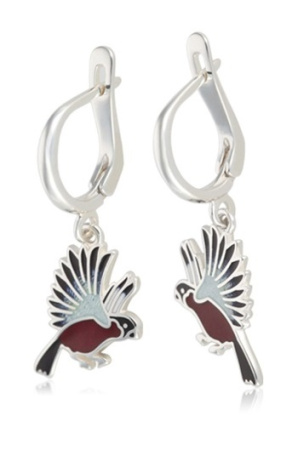 Серьги-подвески из серебра «Снегири»