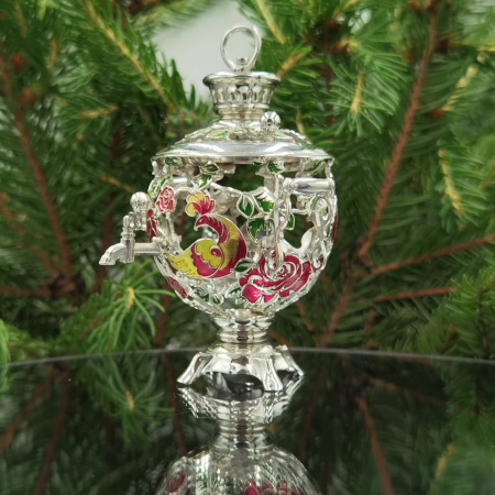 Серебряная елочная игрушка «Самовар»