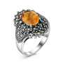 Кольцо из чернёного серебра с натуральным цитрином и марказитами