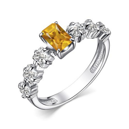 Серебряное кольцо с цитрином и фианитами