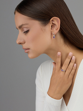 Серебряные серьги с аметистом и бриллиантом