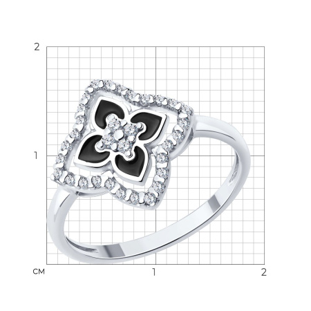 Кольцо из серебра с фианитами и эмалью «Цветок»