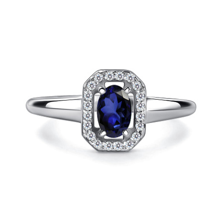 Серебряное кольцо с сапфиром и фианитами