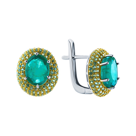 Серьги из серебра с бериллами и сапфирами