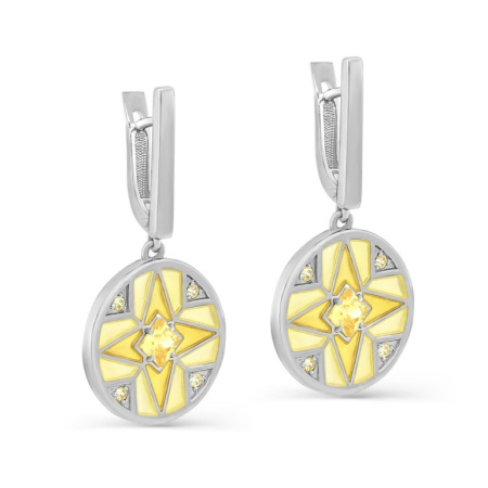 Серьги из серебра с холодной эмалью и фианитами