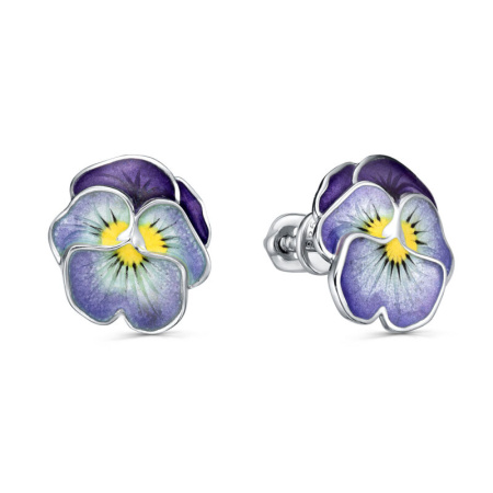 Серьги «Анютины глазки» из серебра с эмалью