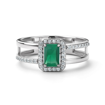 Серебряное кольцо с агатом и фианитами