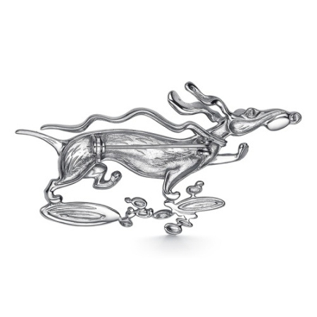 Серебряная брошь «Такса прыжки по лужам»