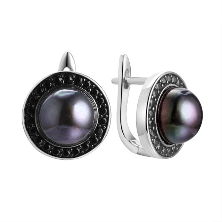Серьги из серебра с шпинелью и жемчугом