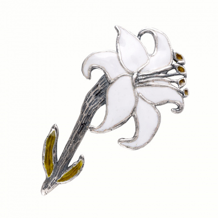 Серебряная брошь с эмалью «Лилия»