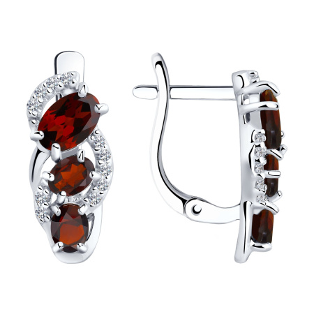 Серьги из серебра с гранатом и фианитами