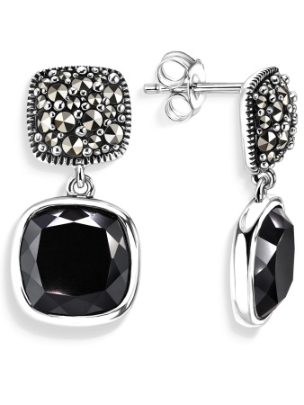 Серьги из серебра с ониксом и марказитами