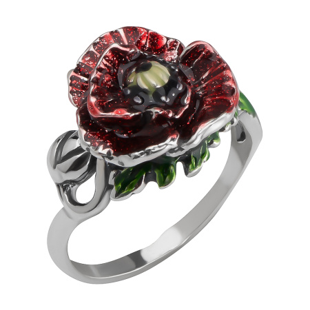 Серебряное кольцо с эмалью «Огненный цветок»