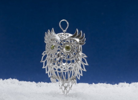 Серебряная елочная игрушка «Сова»