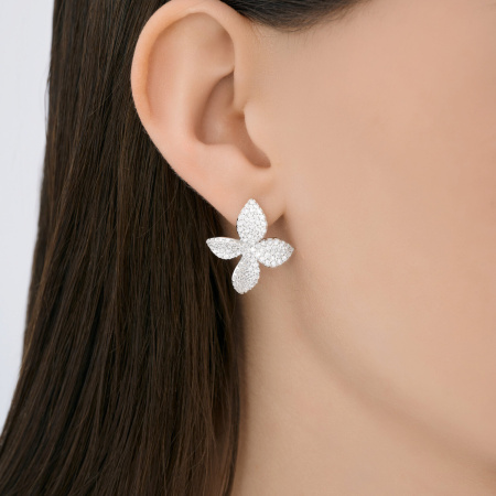 Серьги из серебра с фианитами «Цветы»