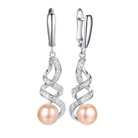 Серебряные серьги с жемчугом и фианитами «Серпантин»