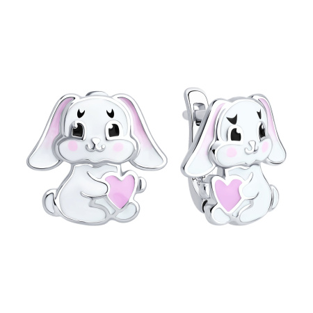 Серьги из серебра с эмалью «Зайка»
