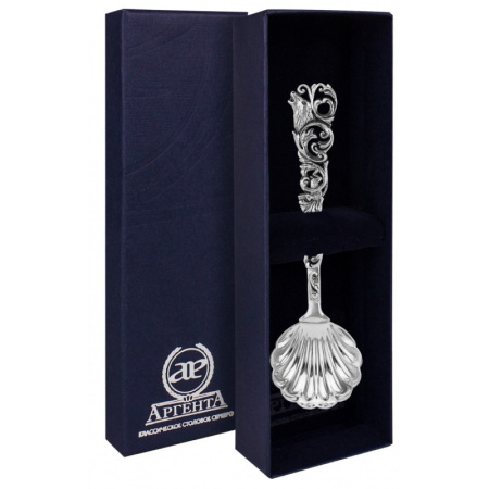 Серебряный совок для сахара «Охотничий» с чернением