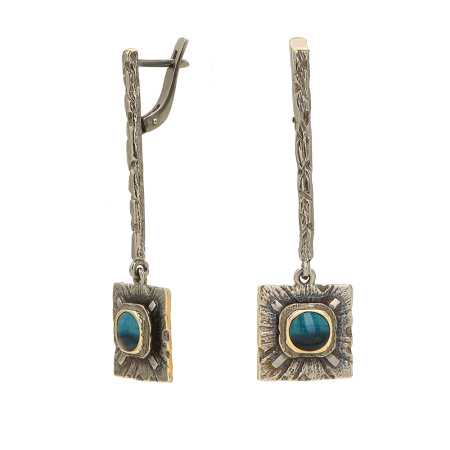 Серьги из серебра с синим тигровым глазом