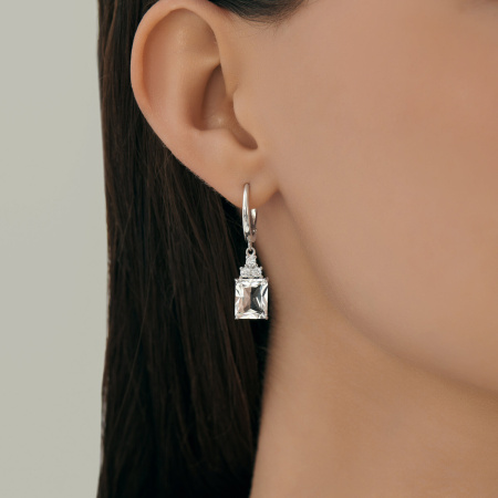 Серьги из серебра с горным хрусталем и фианитами