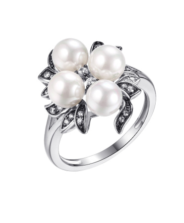 Кольцо серебряное с жемчугом «Венец»