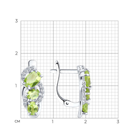 Серьги из серебра с фианитами и хризолитами