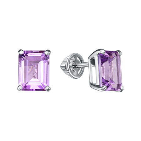 Пусеты серебряные «Кубики» с аметистами