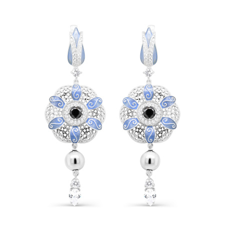 Серьги из серебра с жемчугом и фианитами «Цветы»