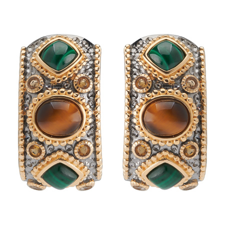 Серьги из серебра с цитрином, малахитом и топазом