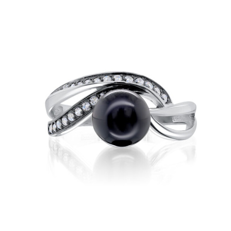 Кольцо из серебра с жемчугом и фианитами