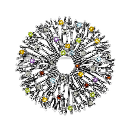 Серебряная брошь Alexandre Vassiliev с марказитами Swarovski топазом ,гранатом и аметистом